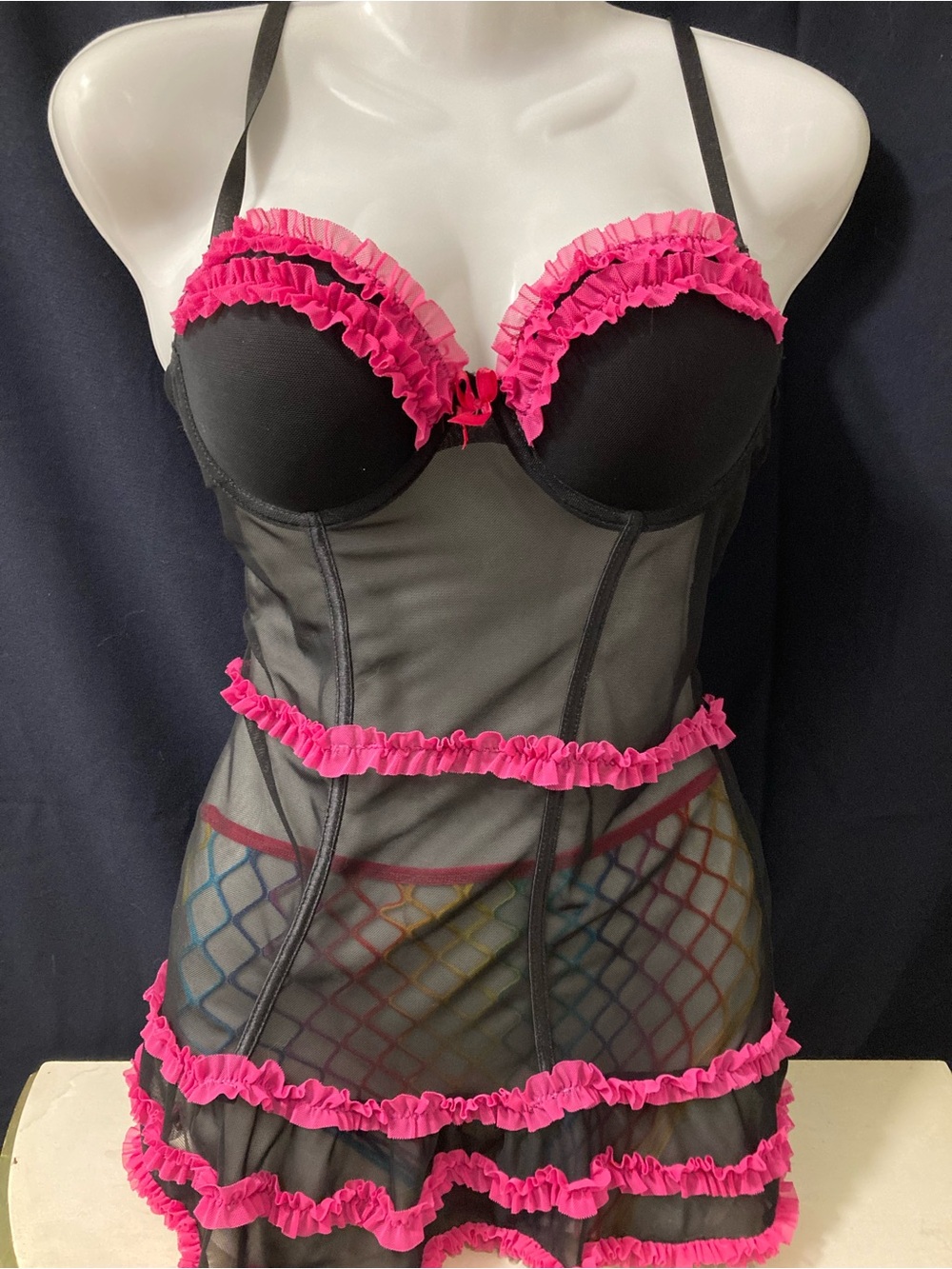 La Senza Y2K Black Pink Ruffle Babydoll Lingerie Small